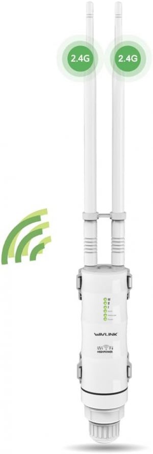 Wavlink N300 Répéteur WiFi Extérieur 2.4G – Amplificateur Longue Portée avec PoE, Antennes Haute Puissance, Idéal Jardin, Entrepôt, Site Isolé