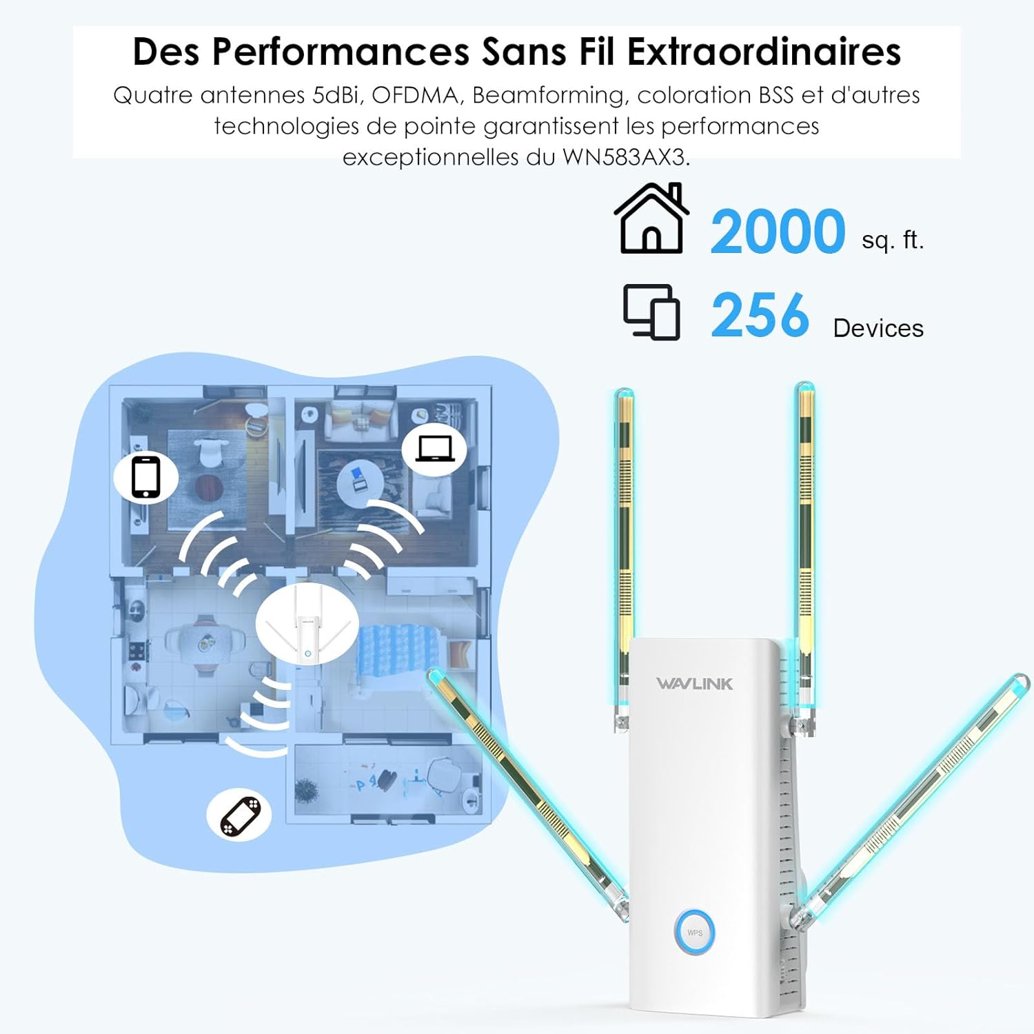 WAVLINK AX3000 WiFi 6 Répéteur Double Bande 3000 Mbps – Amplificateur WiFi avec Port Gigabit, 4 Antennes 5 dBi, Modes Répéteur/AP/Routeur/Mesh – Image 4